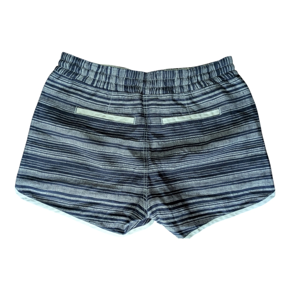 Athleta Linen Navy Striped Retro Style Pull-On Elastic Waist Shorts Women's 4 - Picture 3 of 13
